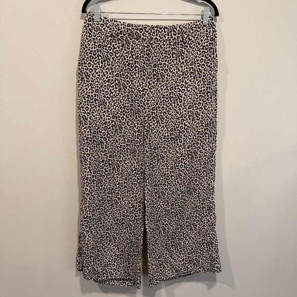 J.Crew Leopard Print Silk Wide Leg Pants Size 10 100% Silk Cropped Trousers EUC - Picture 1 of 12